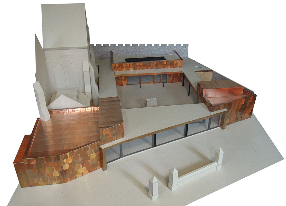 Isometric image of the Garden Museum built mockup model. Copper parts are presented in great detail.